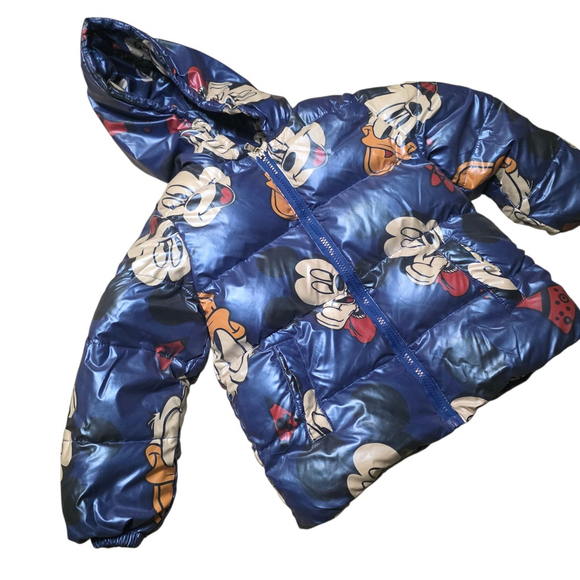 Disney Mickey Mouse Blue Puffer Jacket Kids Size 120 Hooded Coat - Picture 3 of 6
